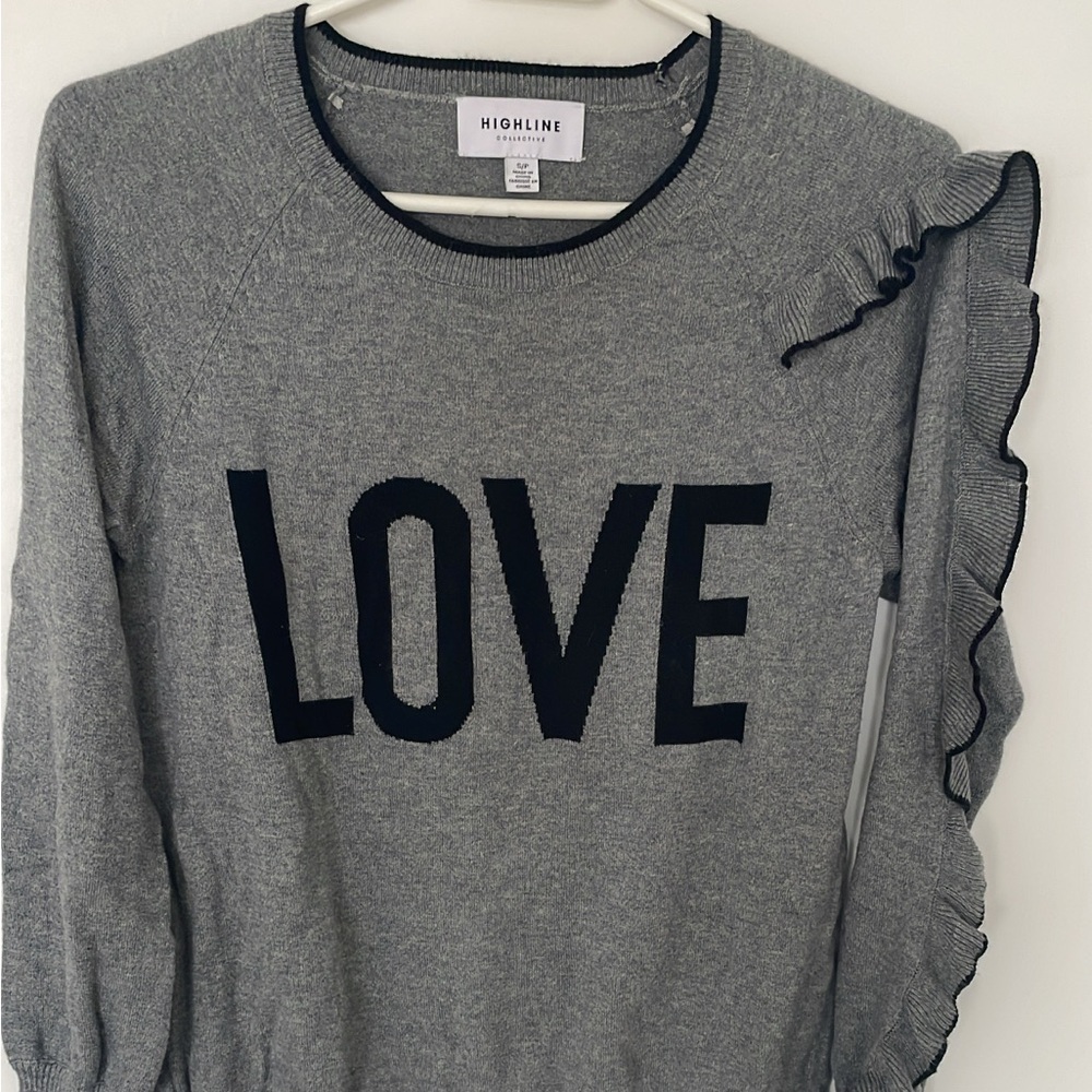 Gray Sweater with Black 'LOVE' Print